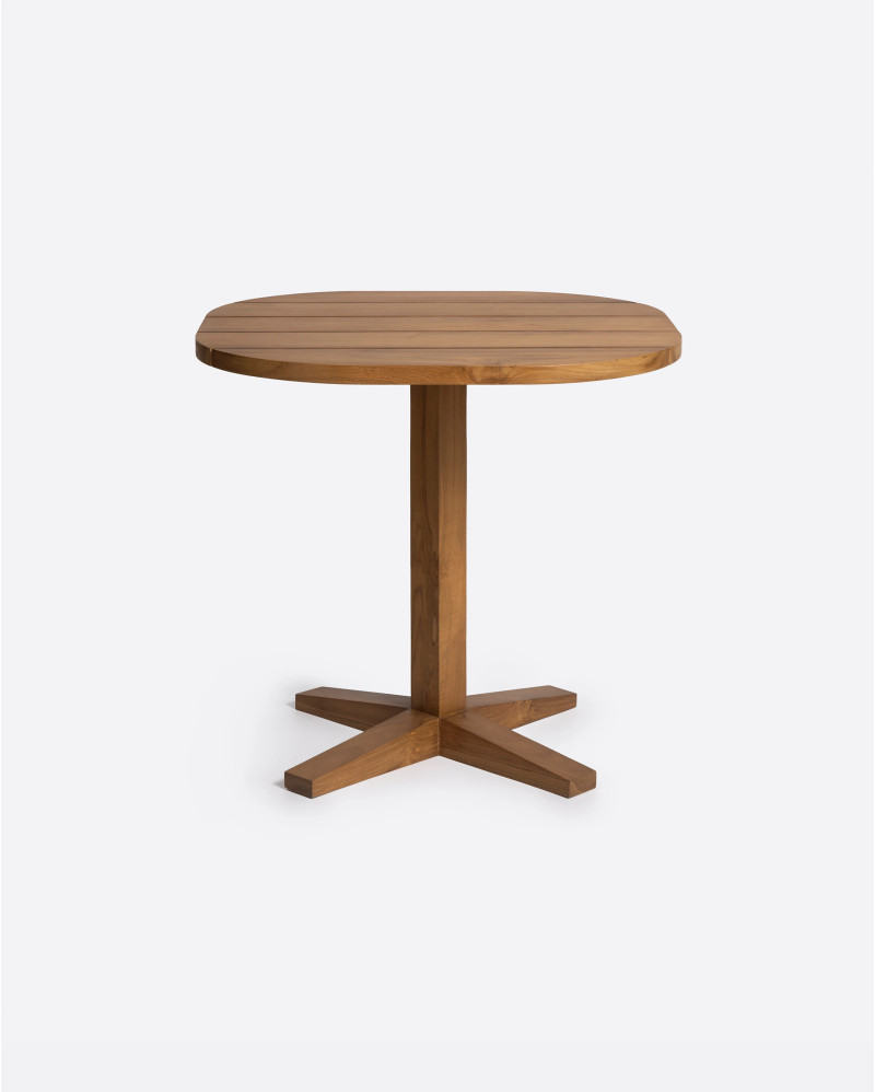 RUMAH outdoor dining table in teak wood 80 x 80 x 75 cm round corners in natural colour