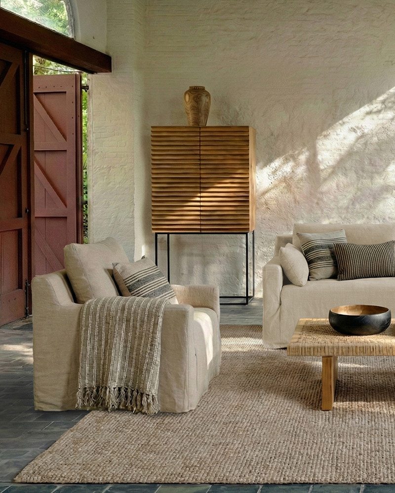 BEETHOVEN LINEAL 1-seater sofa in linen 80 x 88 x 94 cm natural