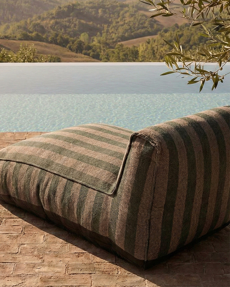 CACCINI outdoor chaise longue 90 x 145 x 80 cm in natural and dark green (Sahara)