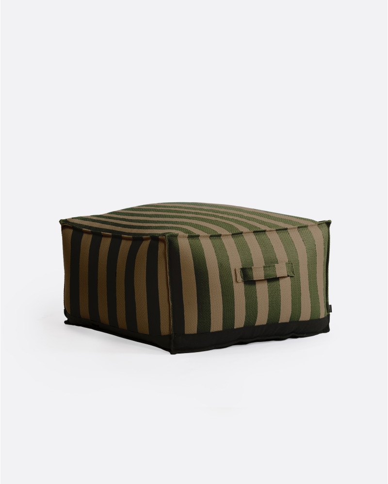 Pouf d'extérieur CACCINI 80 x 80 x 45 cm en couleur naturel et vert foncé (Sahara)