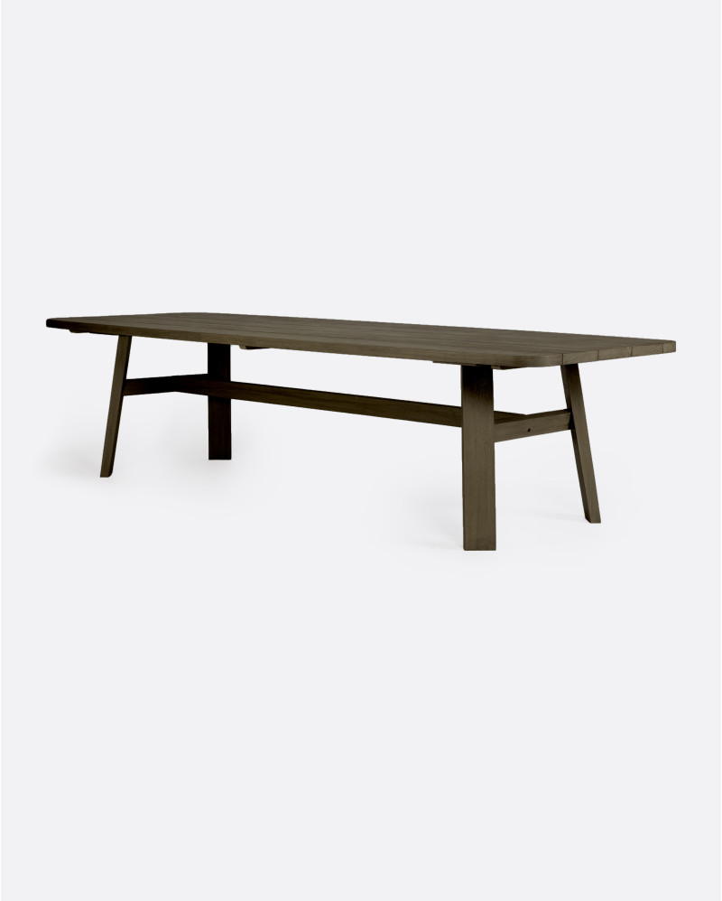 Table d'extérieur TUBAN en bois de teck 290 x 110 x 74 cm en finition patinée