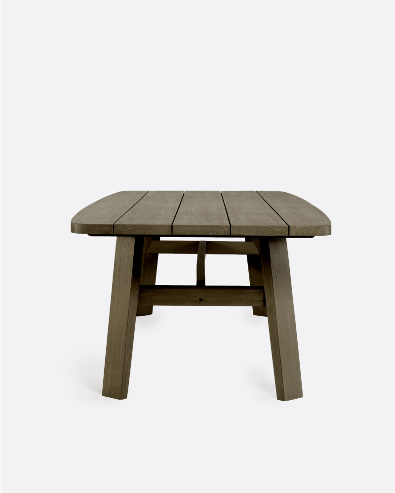 Table d'extérieur TUBAN en bois de teck 290 x 110 x 74 cm en finition patinée