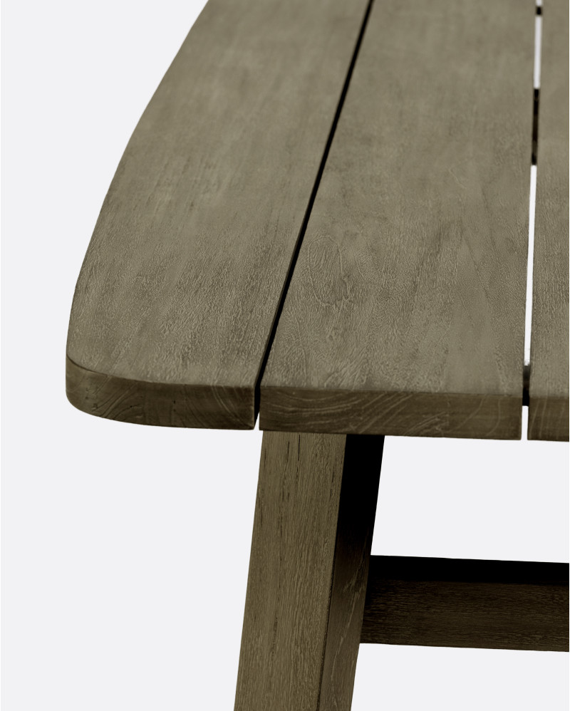 Mesa de comedor de exterior TUBAN de madera de teca 290 x 110 x 74 cm en acabado envejecido