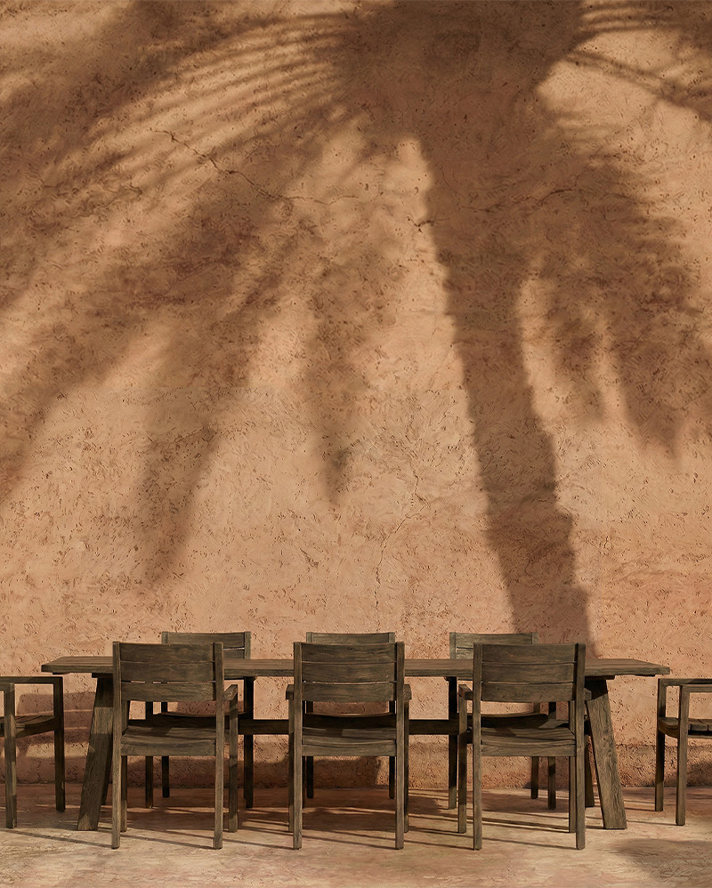 Mesa de comedor de exterior TUBAN de madera de teca 290 x 110 x 74 cm en acabado envejecido