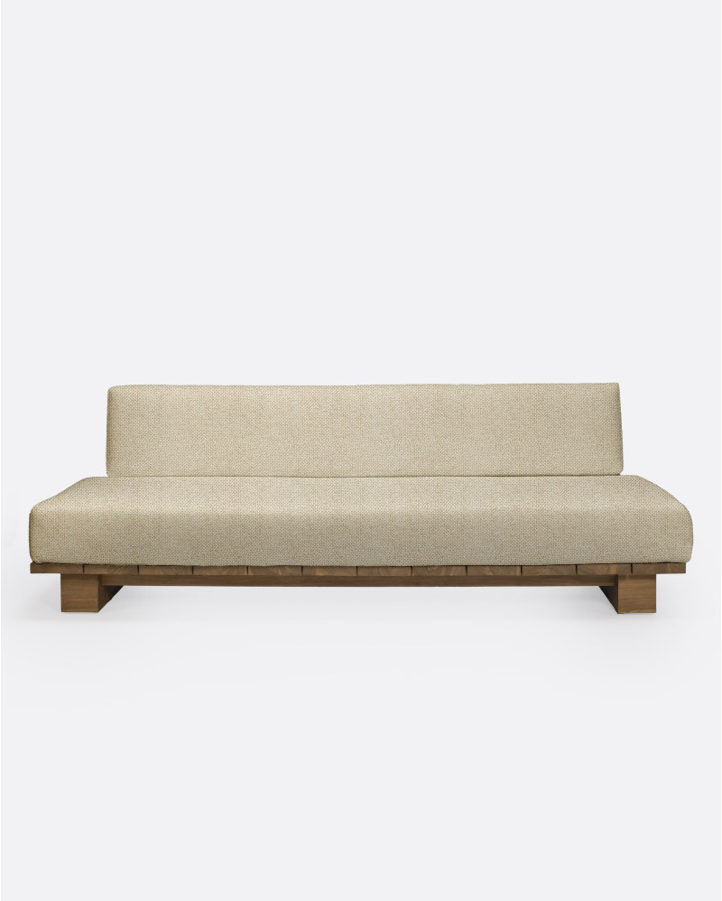 CORA 4-seater outdoor sofa in natural teak and synthetic rope, 240 x 100 x 72 cm, with ivory-coloured upholstery