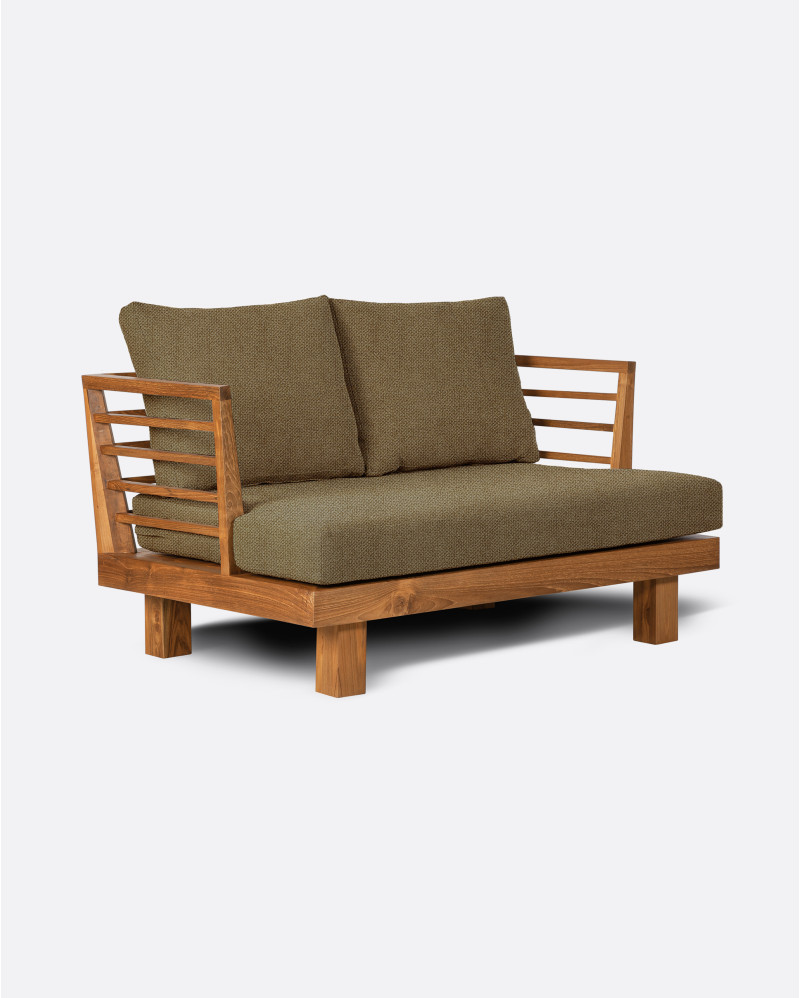 STRAUSS 2-seater outdoor sofa in natural teak and olefin, 130 x 84 x 67 cm, with sand-coloured upholstery