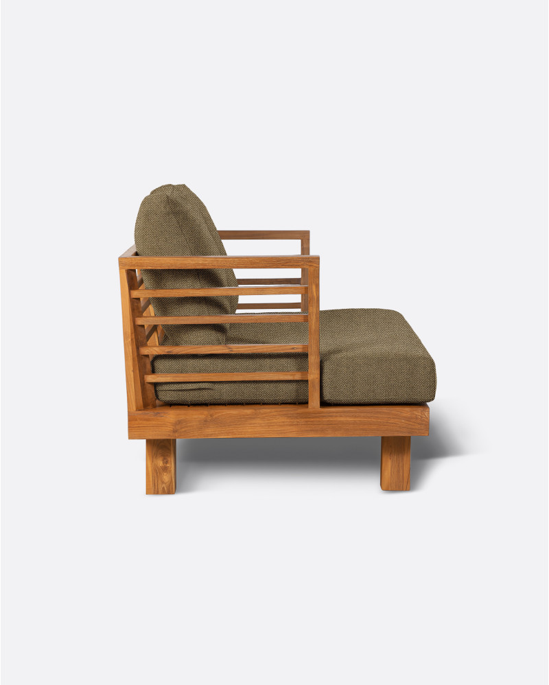 STRAUSS 2-seater outdoor sofa in natural teak and olefin, 130 x 84 x 67 cm, with sand-coloured upholstery