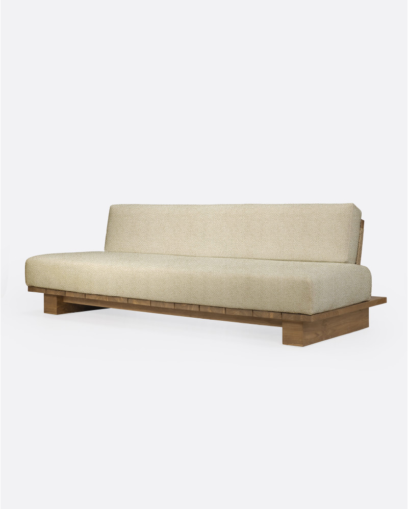 CORA 4-seater outdoor sofa in natural teak and synthetic rope, 240 x 100 x 72 cm, with ivory-coloured upholstery