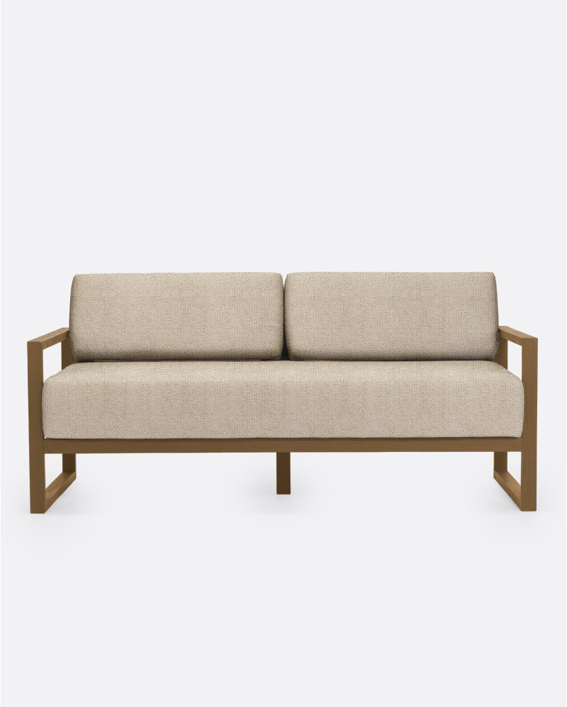 Sofá de exterior SELMA 2/3 plazas en teca natural, 170 x 83 x 67 cm, con tapizado color marfil (Ivory)