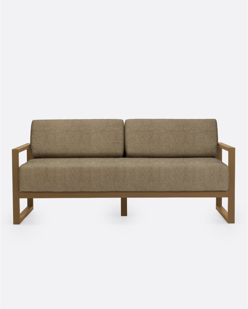 Sofá de exterior SELMA 2/3 plazas en teca natural, 170 x 83 x 67 cm, con tapizado color arena (Sand)
