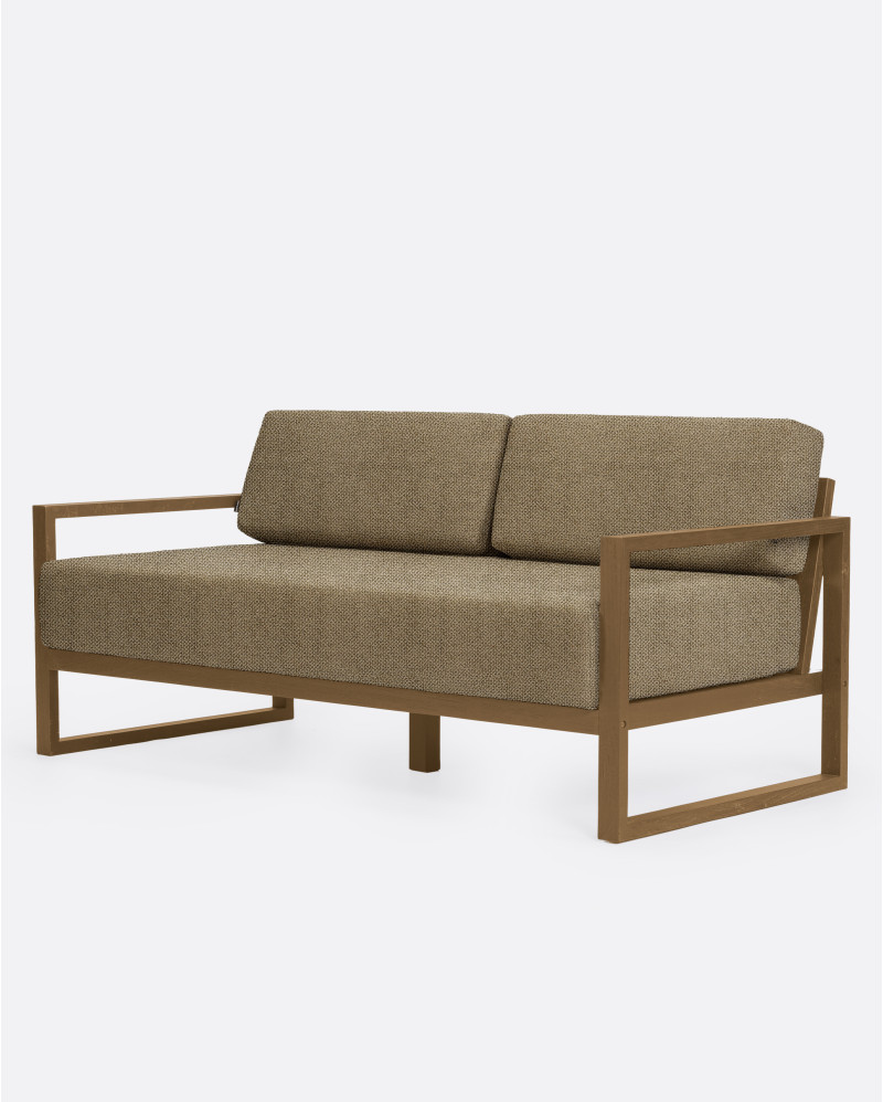 SELMA 2/3-seater outdoor sofa in natural teak, 170 × 83 × 67 cm, with sand-coloured upholstery