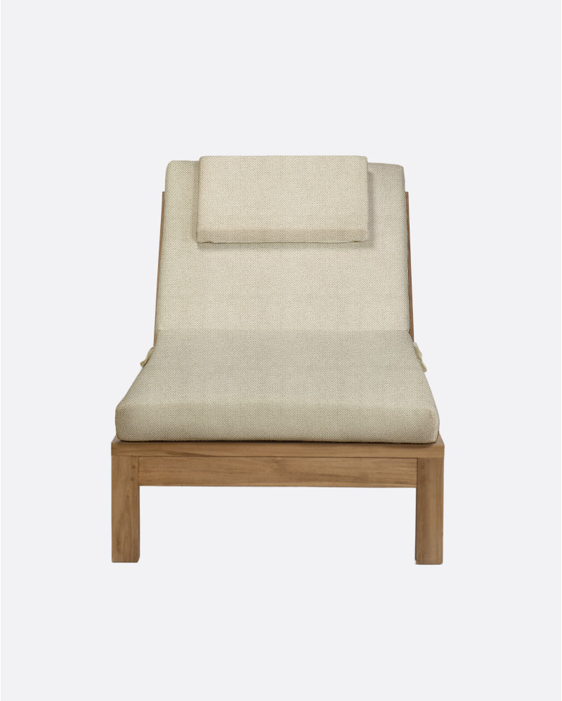 Tumbona de exterior GENESIS de madera de teca 201 x 78 x 27 cm con colchón color marfil (Ivory)