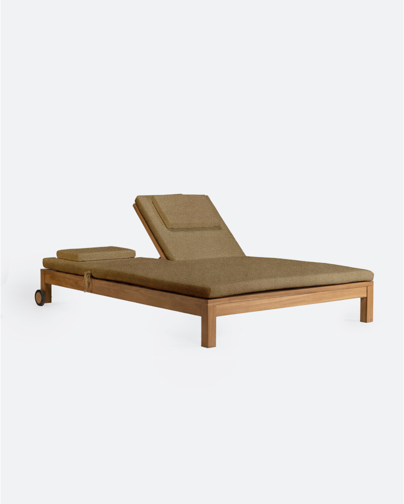 GENESIS outdoor sunbed in teak wood 201 x 139 x 27 cm with a sand-coloured mattress
