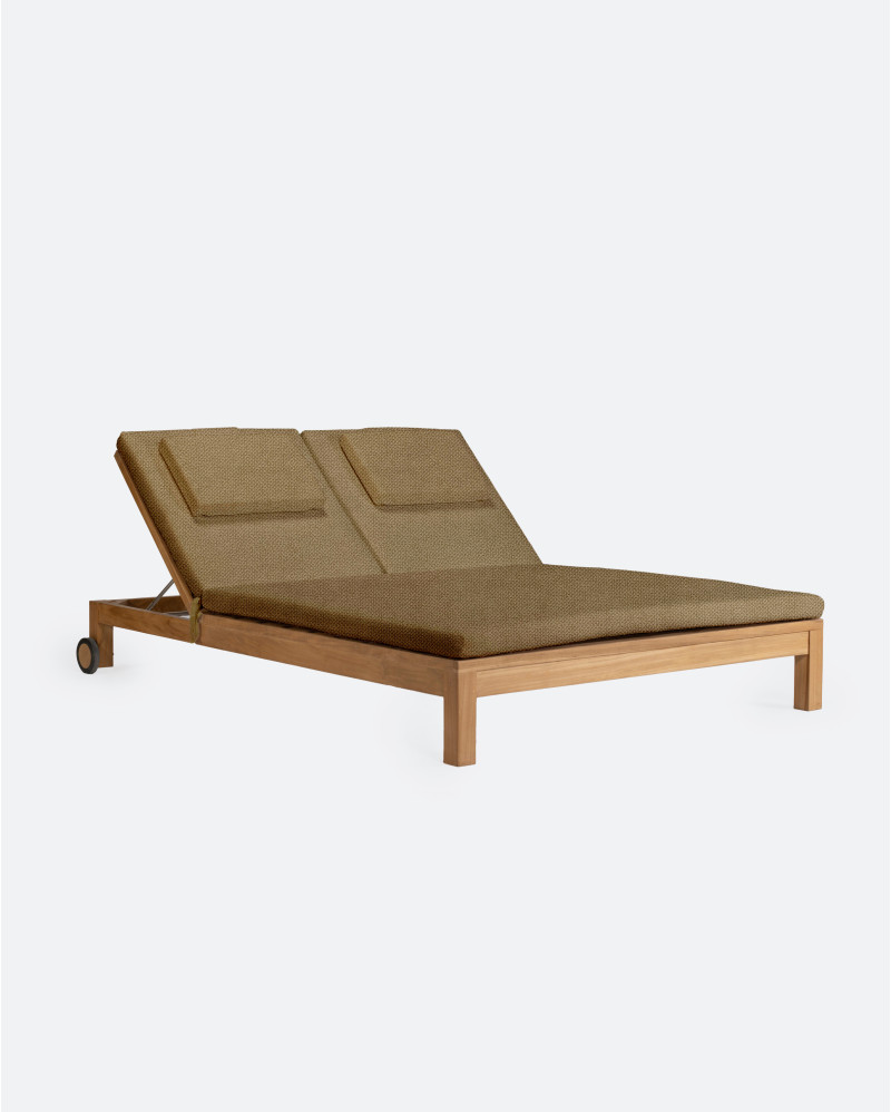 GENESIS outdoor sunbed in teak wood 201 x 139 x 27 cm with a sand-coloured mattress