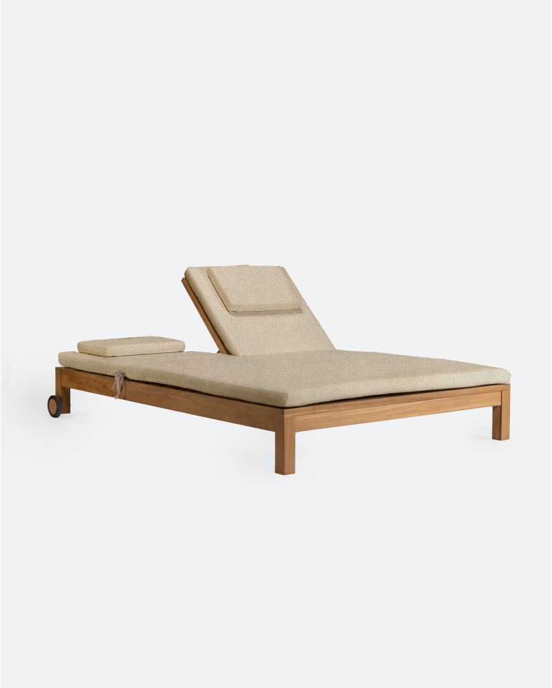 Tumbona de exterior GENESIS de madera de teca 201 x 139 x 27 cm con colchón color marfil (Ivory)