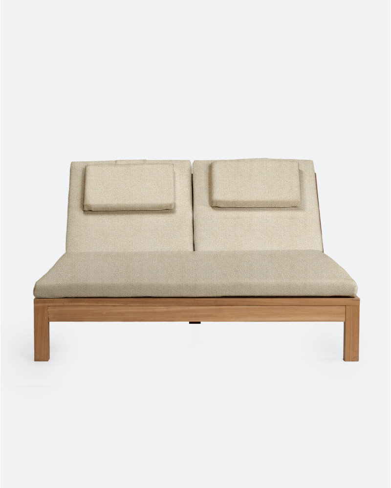 Tumbona de exterior GENESIS de madera de teca 201 x 139 x 27 cm con colchón color marfil (Ivory)
