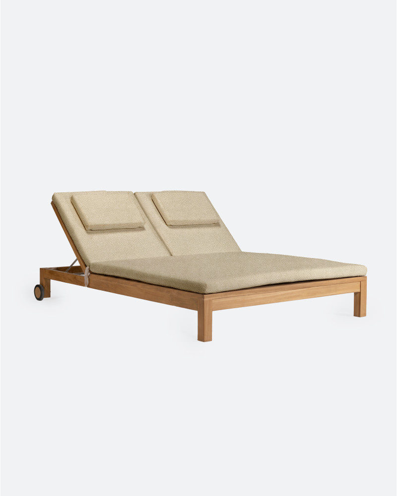 GENESIS outdoor sunbed in teak wood 201 x 139 x 27 cm with with an ivory mattress