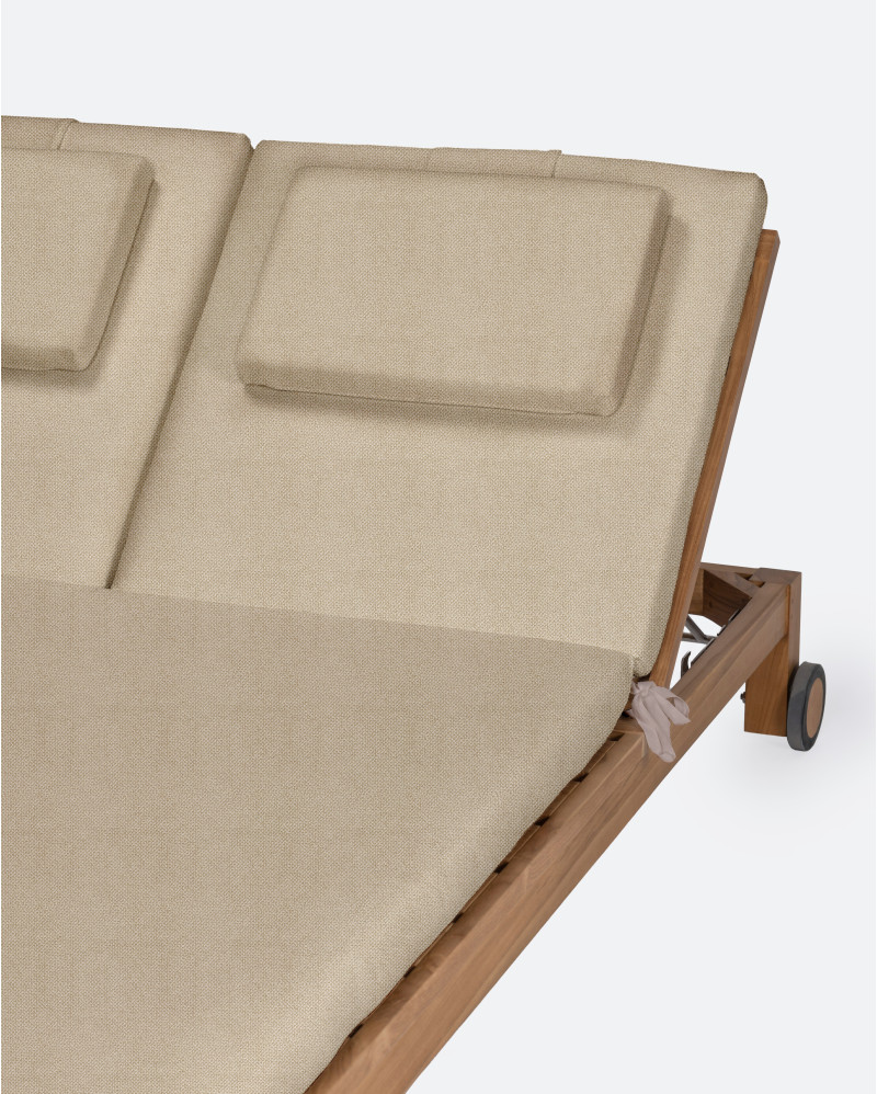 Tumbona de exterior GENESIS de madera de teca 201 x 139 x 27 cm con colchón color marfil (Ivory)