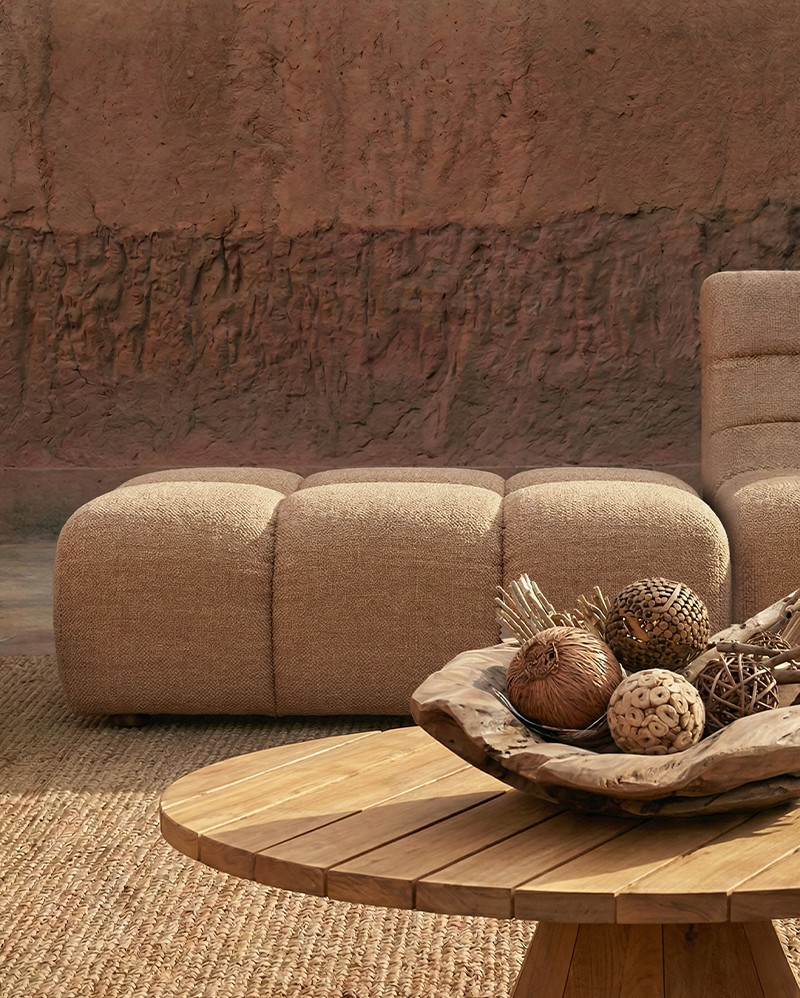 CHOPIN outdoor pouffe in recycled olefin 89 x 69 x 42 cm in Sand colour