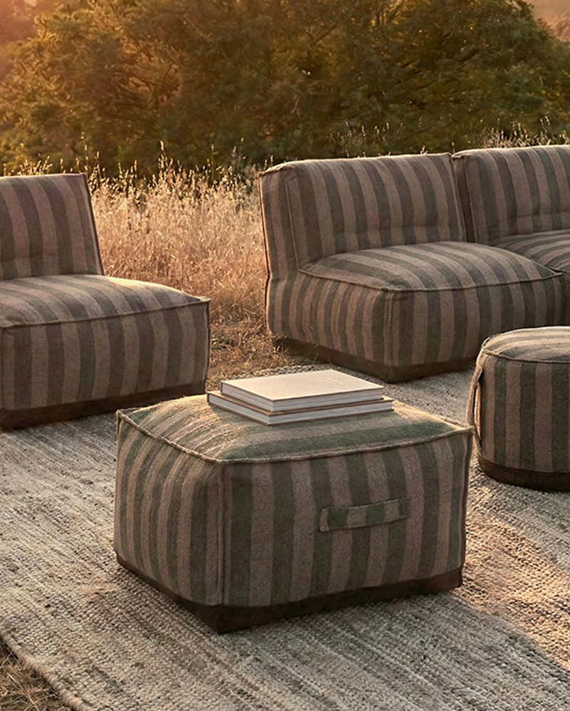 Pouf d'extérieur CACCINI 80 x 80 x 45 cm en couleur naturel et vert foncé (Sahara)