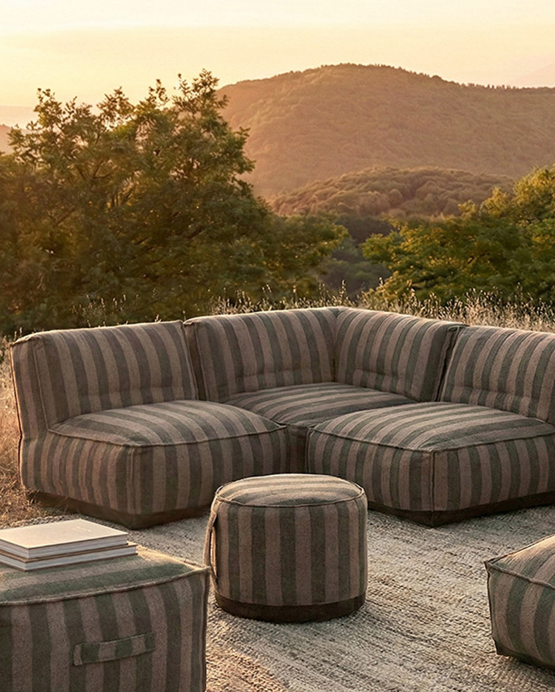 Sofá de exterior CACCINI rinconero 95 x 95 x 80 cm en color natural y verde oscuro (Sahara)