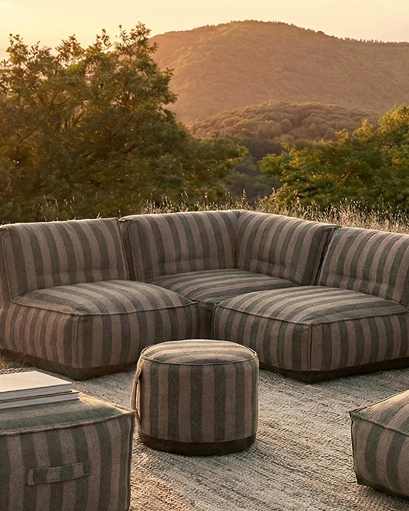 CACCINI outdoor pouffe Ø 50 cm x 45 cm height in natural and dark green colour (Sahara)