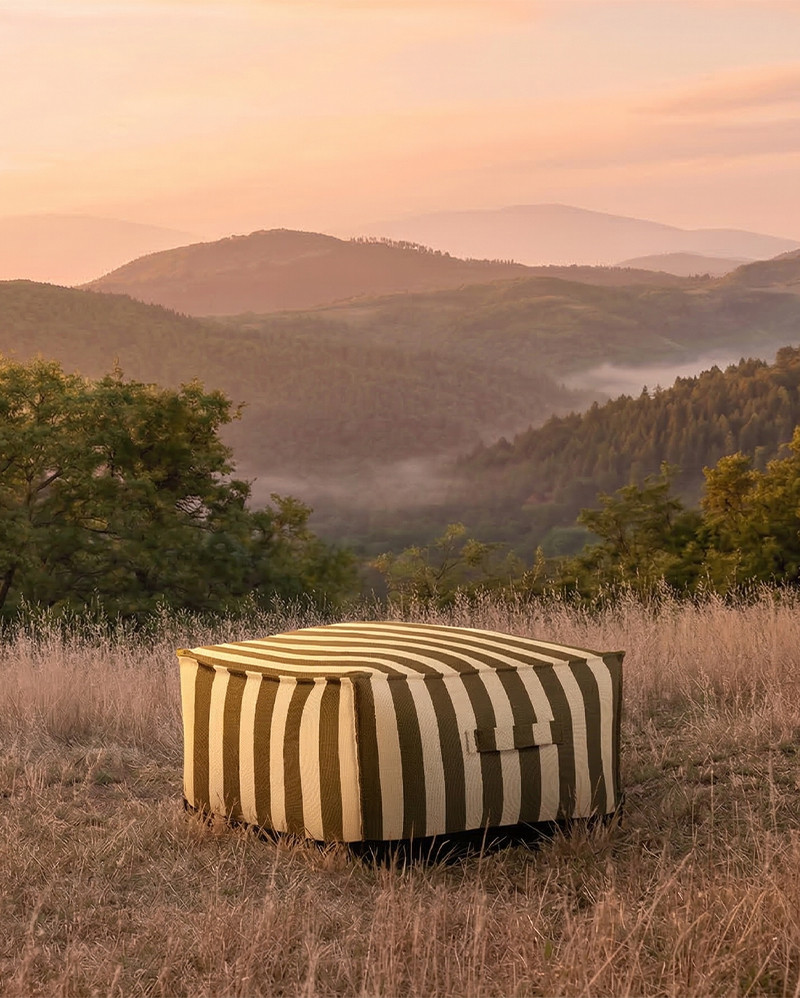 Pouf d'extérieur CACCINI 80 x 80 x 45 cm en couleur naturel et gris foncé (Charcoal)