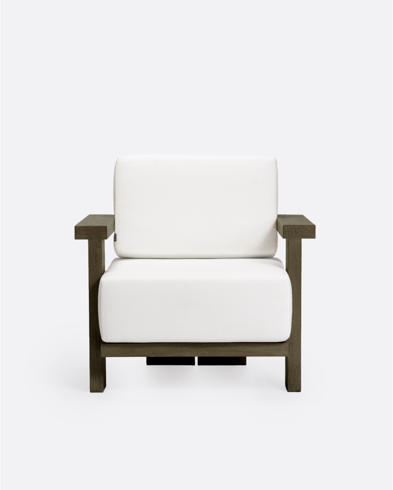 PANJANG 1-seater outdoor sofa in teak wood 88 x 83 x 81 cm in weathered finish and white upholstery