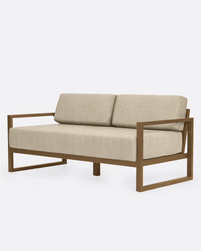 Sofá de exterior SELMA 2/3 plazas en teca natural, 170 x 83 x 67 cm, con tapizado color marfil (Ivory)