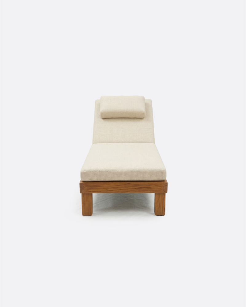 Tumbona de exterior STRAUSS en teca natural, 200 x 80 x 25 cm, con colchón color marfil (Ivory)