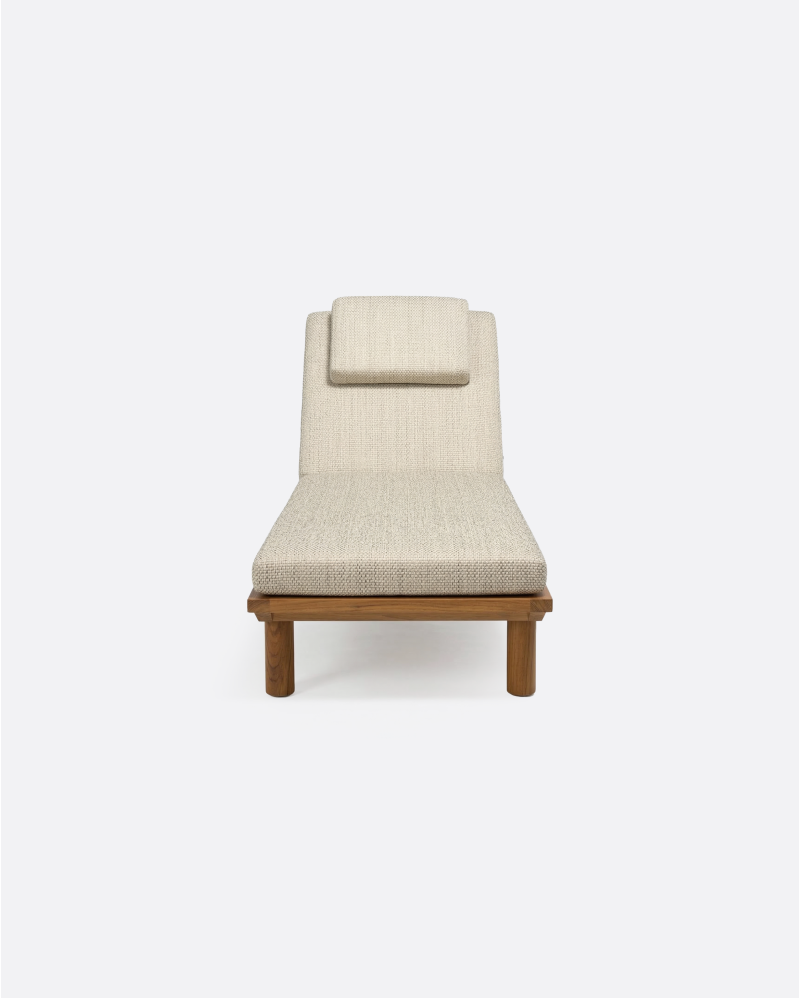 TOPRAK outdoor sunbed in natural teak, 200 x 70 x 25 cm, with ivory-coloured mattress