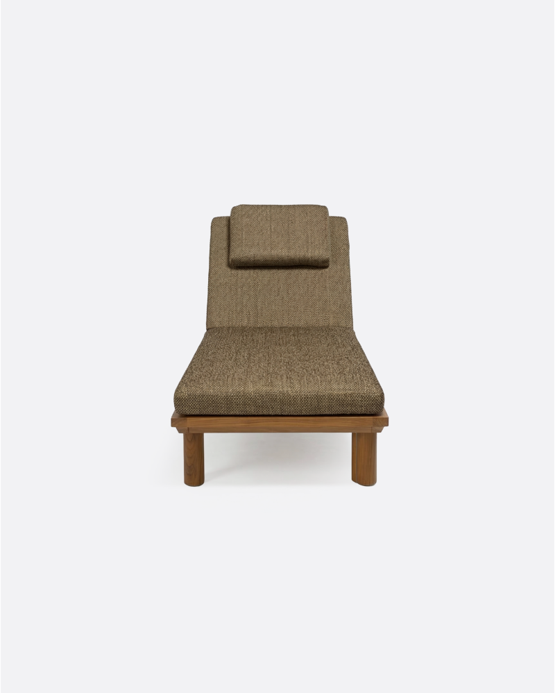 Transat d'extérieur TOPRAK en teck naturel, 200 x 70 x 25 cm, avec matelas couleur sable (Sand)