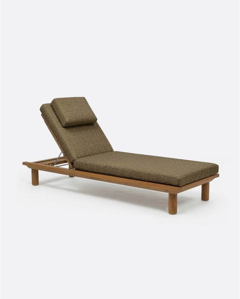 Transat d'extérieur TOPRAK en teck naturel, 200 x 70 x 25 cm, avec matelas couleur sable (Sand)
