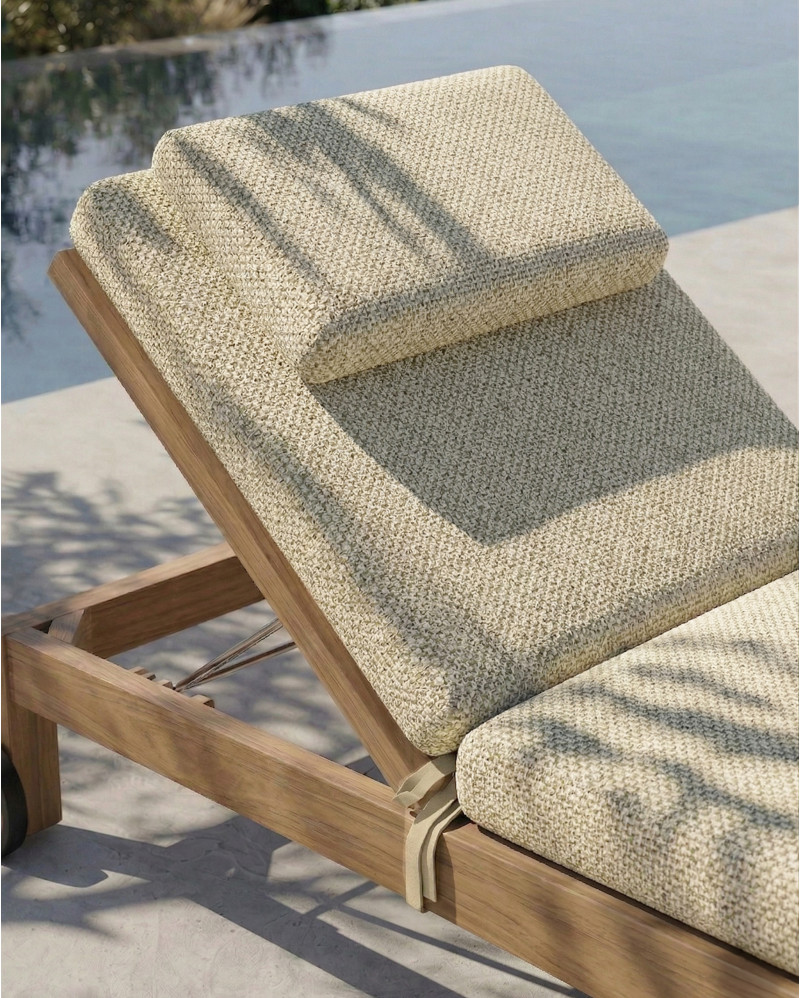 Transat GENESIS en bois de teck 201 x 78 x 27 cm avec un matelas ivoire
