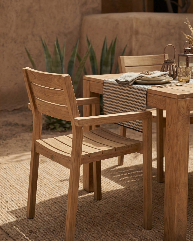 Silla de exterior GENESIS apilable de madera de teca 55 x 57 x 85 cm en color natural