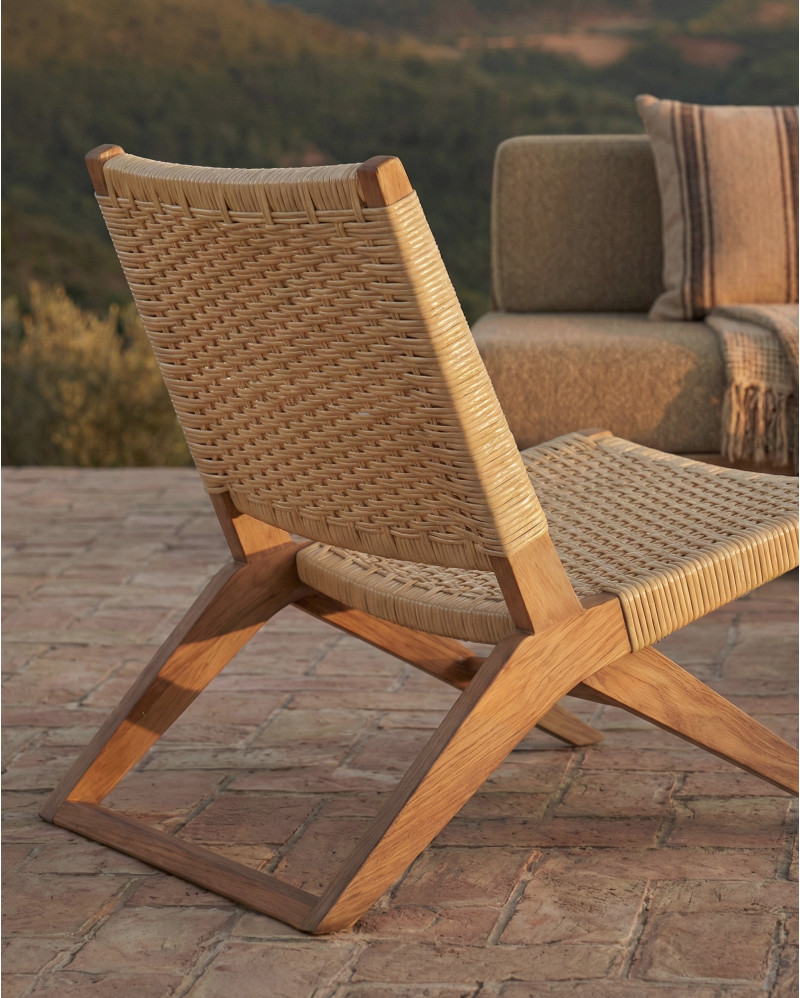 Chaise longue d'extérieur LAWIT en bois de teck et corde synthétique 62 x 80 x 73 cm