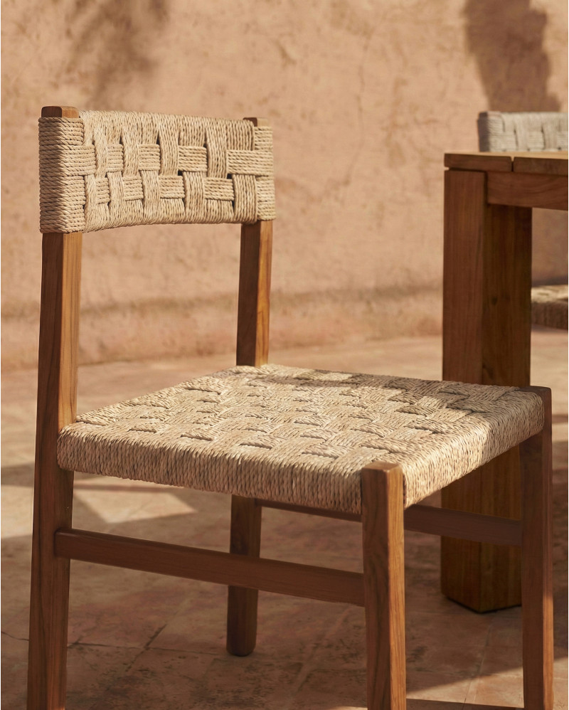 CORA outdoor chair in teak wood and synthetic cord 52 x 55 x 77 cm in natural colour