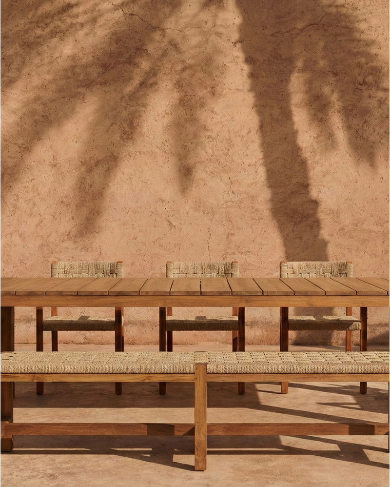 Silla de exterior CORA de madera de teca y cuerda sintética 52 x 55 x 77 cm en color natural