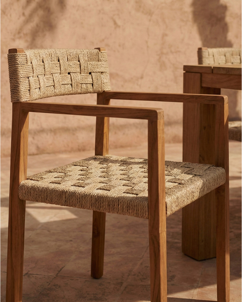 CORA outdoor armchair in teak wood and synthetic cord 52 x 56 x 77 cm in natural and black colour
