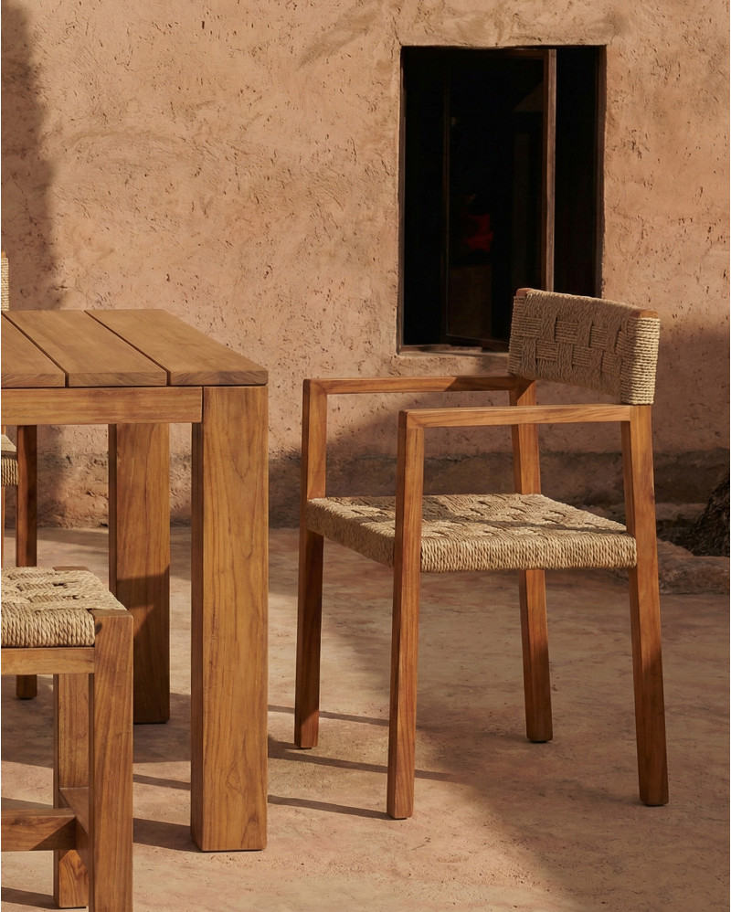 CORA outdoor armchair in teak wood and synthetic cord 52 x 56 x 77 cm in natural and black colour