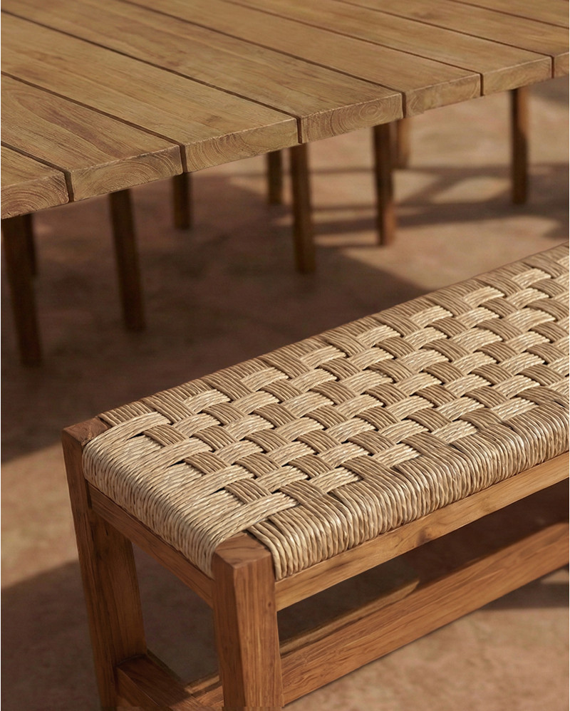 Banc d'extérieur CORA en bois de teck recyclé et corde synthétique 170 x 40 x 45 cm