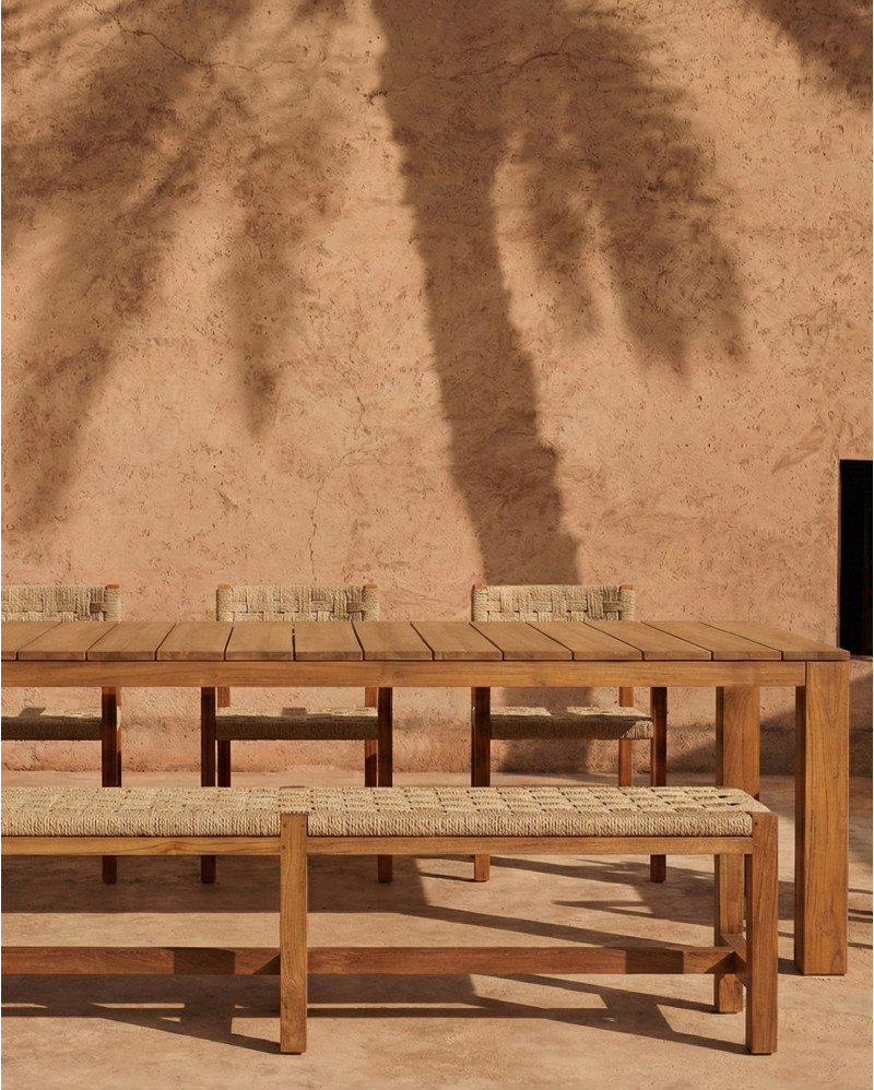 Banco de exterior CORA de madera de teca reciclada y cuerda sintética 170 x 40 x 45 cm