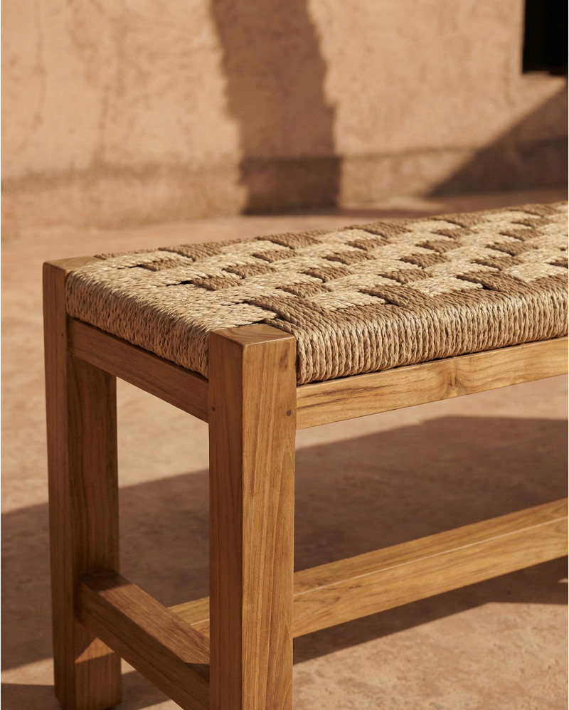 Banco de exterior CORA de madera de teca reciclada y cuerda sintética 170 x 40 x 45 cm
