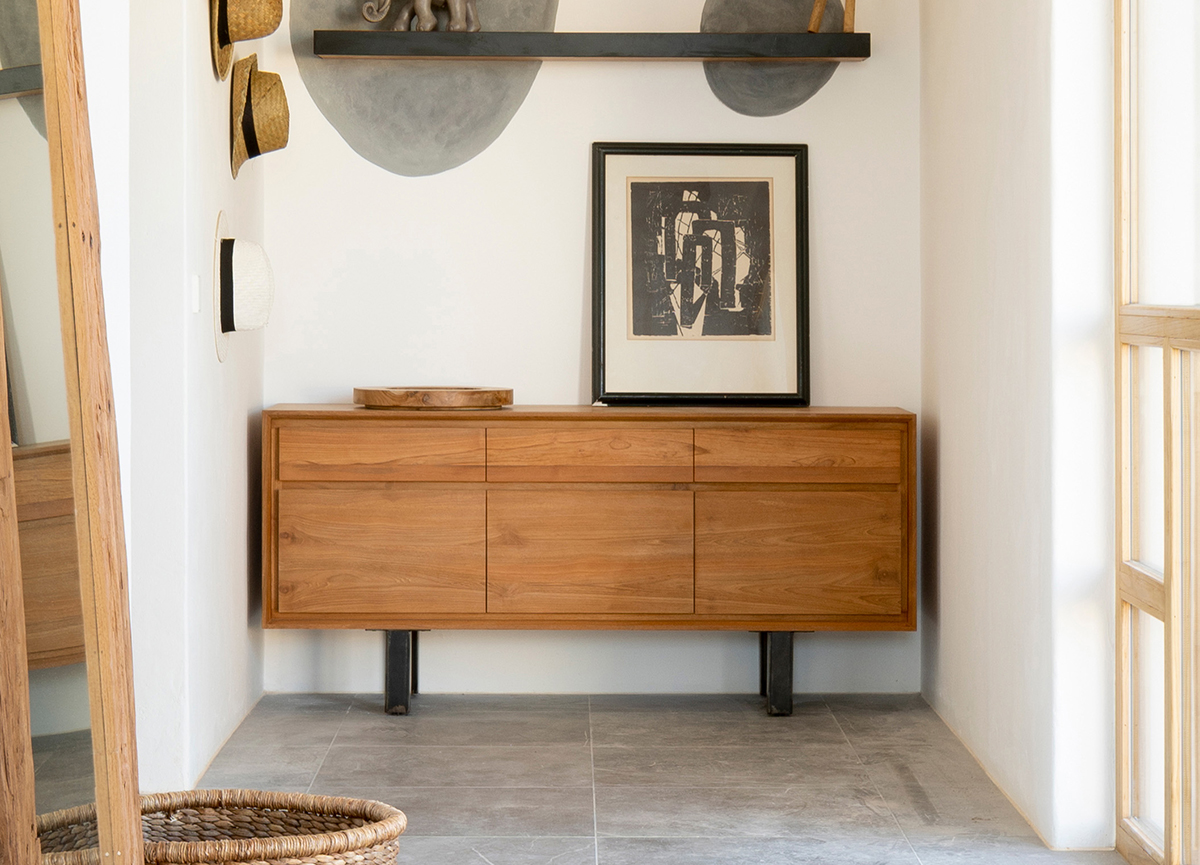LOX sideboard in recycled teak wood and iron 160 x 45 x 74 cm